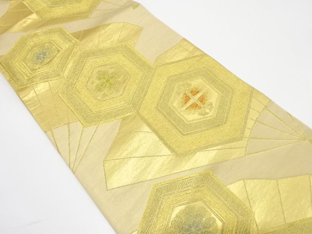 JAPANESE KIMONO / ANTIQUE FUKURO OBI / SILK / WOVEN FOLDING FAN PATTERN